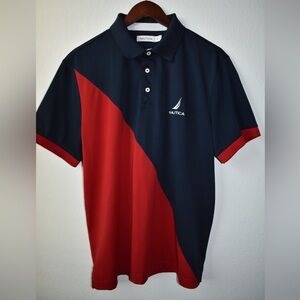 Nautica Navy & Red Diagonal Colorblock Polo